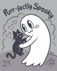 T-shirt Ghost Hugging A Black Cat Purr Fectly Spooky R Cute Cartoon