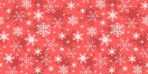 Snowflake pattern, winter, snowfall. Christmas background. Hand-drawn simple line icons. Seamless background, star shape, doodles. New Year, colorful background. Wallpaper decor.