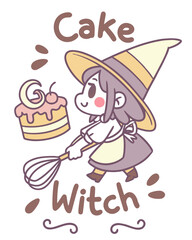 Naklejka premium T-shirt Witch Baker Cake Witch Cute Rounded Script Cartoon