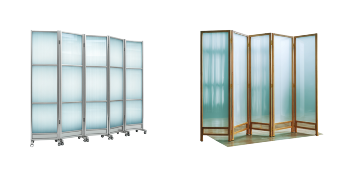 Room divider installation office product showcase modern, isolated on transparent background, png set
