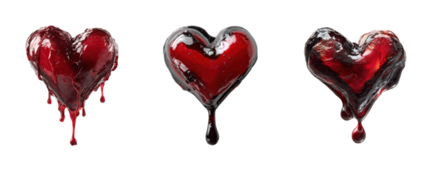 Melting hearts abstract digital emotional, isolated on transparent background, png set