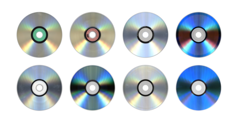 Set of Eight CD Discs — Optical Media Collection on Transparent PNG
