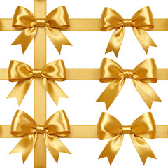 Elegant Golden Satin Ribbons Tied In Decorative Bows For Gifts.