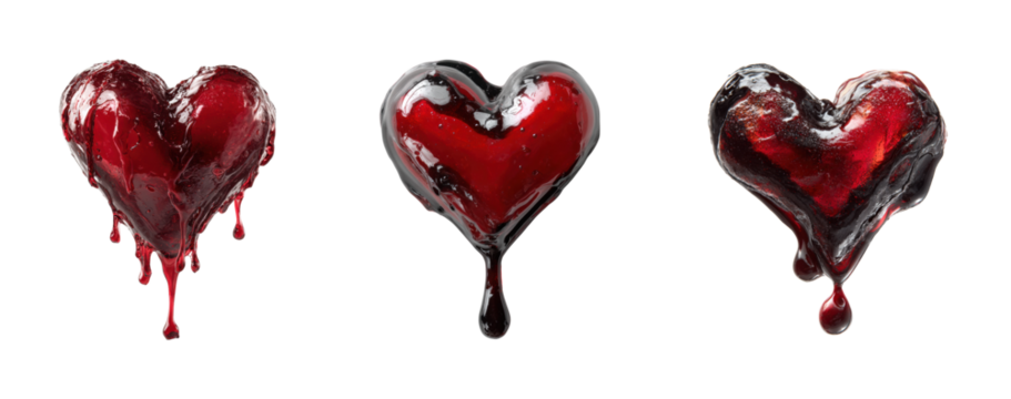 Melting hearts abstract digital emotional, isolated on transparent background, png set