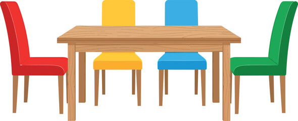 Colorful Dining Set: Table and Chairs