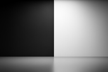 Minimalist architectural wall with black white panels and soft reflections