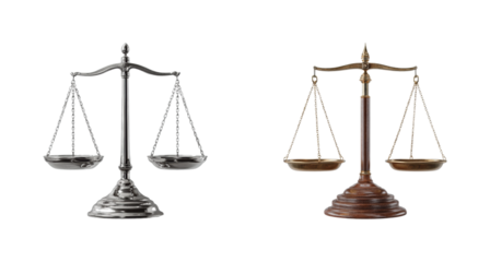 Legal balance scales in a professional business, isolated on transparent background, png set
