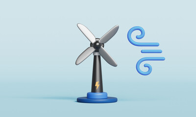 풍력 에너지 터빈 발전기와 바람 아이콘 Wind Power Turbine Generator Energy with Wind Symbol