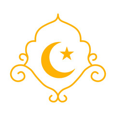 Golden Islamic Arch Ornament with Crescent Moon and Star Symbol