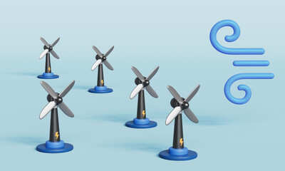 풍력 에너지 터빈 발전기와 바람 아이콘 Wind Power Turbine Generator Energy with Wind Symbol