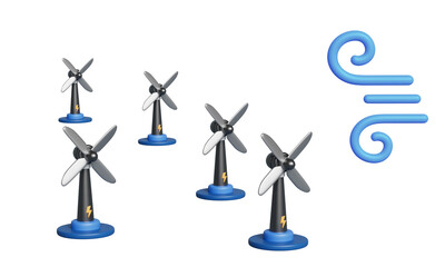 풍력 에너지 터빈 발전기와 바람 아이콘 Wind Power Turbine Generator Energy with Wind Symbol