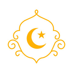 Golden Islamic Arch Ornament with Crescent Moon and Star Symbol