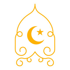 Golden Islamic Arch Ornament with Crescent Moon and Star Symbol