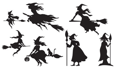 silhouette of  witch flying on a broom