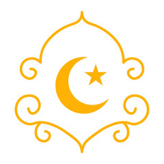 Golden Islamic Arch Ornament with Crescent Moon and Star Symbol