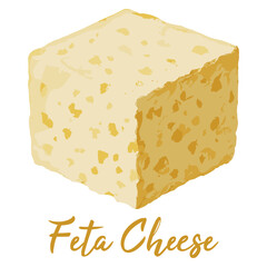 feta cheese in watercolor illustration style, isolated vector on white background