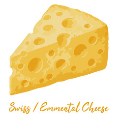 swiss emmental cheese in watercolor illustration style, isolated vector on white background
