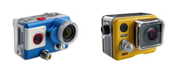 Capturing adventure action cameras for exploration, isolated on transparent background, png set