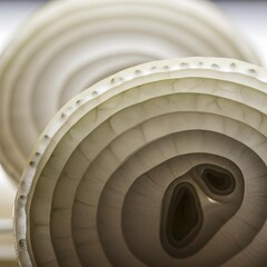 Fototapeta premium Intricate Translucent Onion Layers: Ultra-Detailed Macro Exploration of Vibrant Natural Textures with Refined Soft Light on a Minimalist Canvas Masterpiece