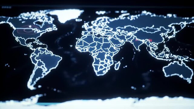 Global map showing red pulsating areas indicating a worldwide outbreak or pandemic spread
