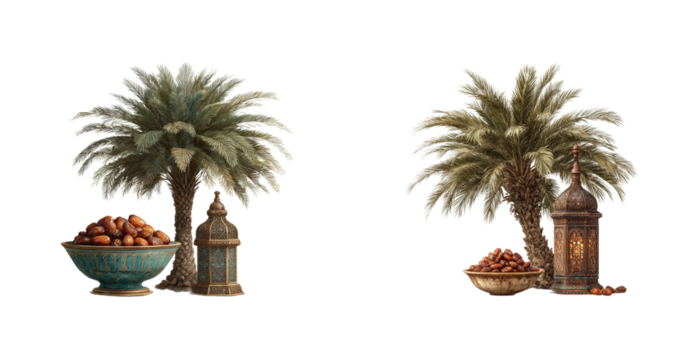 Fruits and lanterns display cultural tabletop, isolated on transparent background, png set