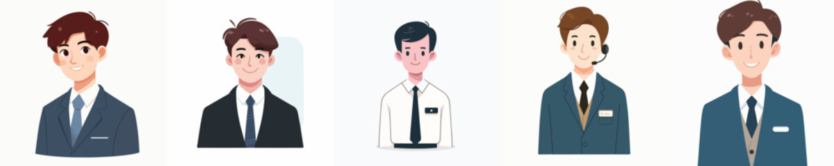 Modern set of diverse professional male cartoon avatars, perfect for business and corporate representations, featuring clean, flat illustrations of office workers and team members