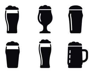 Variety of silhouetted beer glass icons on dark background