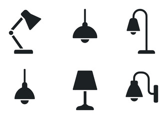 Obraz premium Silhouette icons of various lamp and light designs on dark background