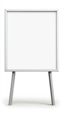 Empty silver framed whiteboard standing on metal legs isolated on a white background