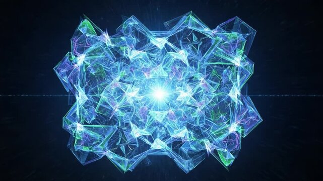 A Stunning Display of Abstract Digital Geometry with Illuminating Blue Light and Intertwined Shapes Creating a Futuristic Visual Experience