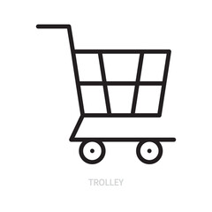 Trolley line icon. Shopping cart symbol. E-commerce concept. Isolated on a white background. Editable stroke. Flat design. Vector illustration.