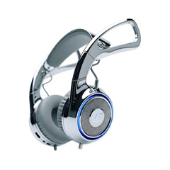 Modern chrome headphones isolated on transparent background