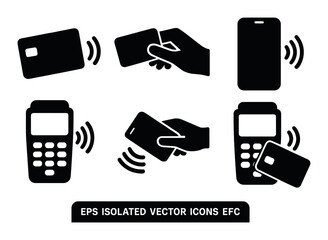 Contactless payment technology icons for nfc and card transactions
