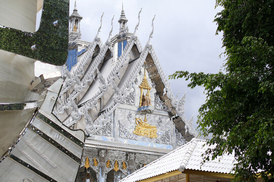 Closeup view of  Glass Ubosot at Wat phuttha prommayan, Chachoengsao Province Thailand