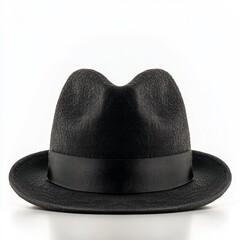 Classic black fedora hat with elegant ribbon band, a timeless accessory for sophisticated style and confident presentation, perfect for vintage looks or modern flair.