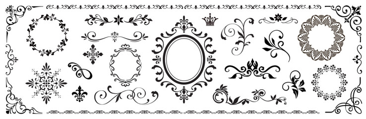Elegant vintage ornamental frames and decorative floral elements. Vector design collection for invitations, certificates, labels, borders, and classic decoration projects.