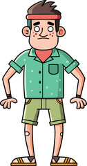 Cartoon Kid in Green Outfit with Headband – Adventure Vector Character