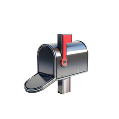 Shiny chrome mailbox with red flag on transparent background