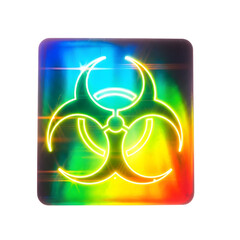 Biohazard symbol with neon outline on a square shape against a transparent background