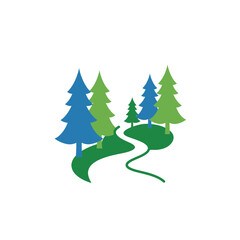 Obraz premium Serene forest scene with pine trees and winding path
