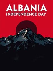 Albania Independence Day graphic with mountains and red background  