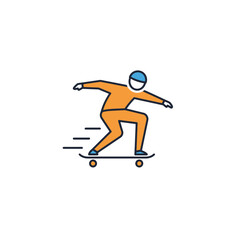 Obraz premium Skateboarder riding with motion lines in a modern outline style
