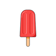 Red popsicle on a stick with glossy surface and curved edges