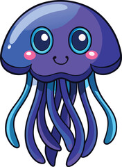 Cute Cartoon Purple Jellyfish with Big Eyes sea creature ocean vector illustration EPS file download.
