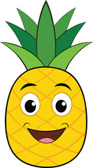 Happy cartoon pineapple with green leaves and smiling face pineapple, fruit, food vector illustration EPS file download.

