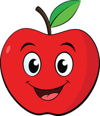 Happy cartoon red apple with green leaf and smiling apple, fruit, food, healthy vector illustration EPS file download.
