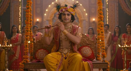 Fototapeta premium boy looking like lord Krishan Hindu god . 