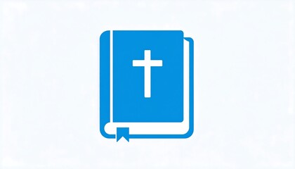 Fototapeta premium Simple, blue icon of a closed book with a prominent cross on it