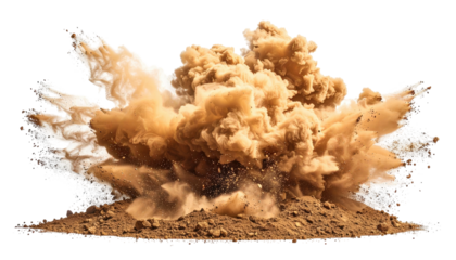 Powerful explosion of brown dust and dirt scattering outwards.