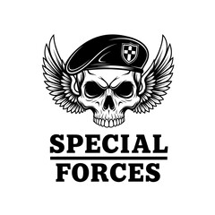 skull with wings, Skull with wings and beret special forces design element